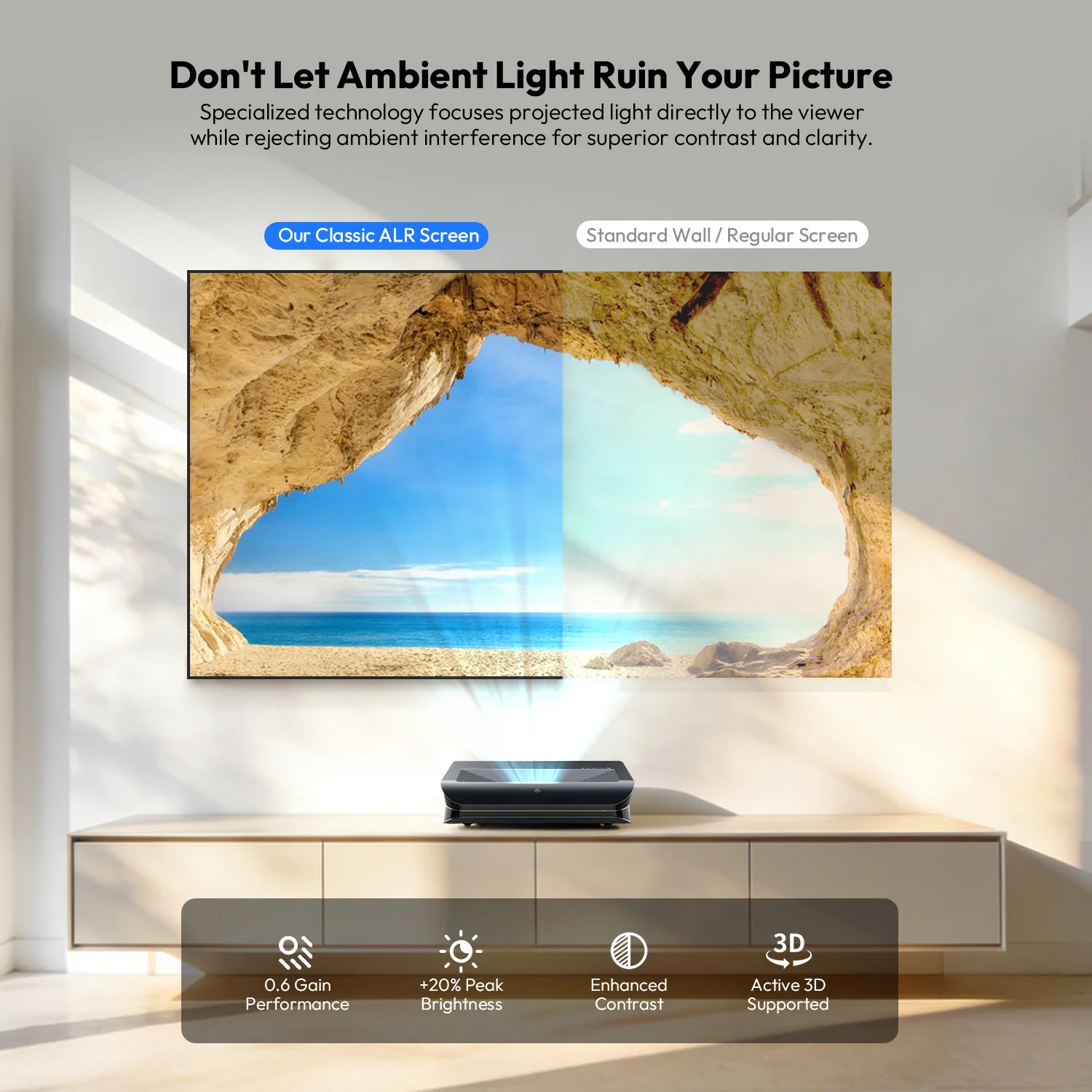 100''-150'' NothingProjector PET Crystal Classic 85% ALR UST Projector Screen - Image 4