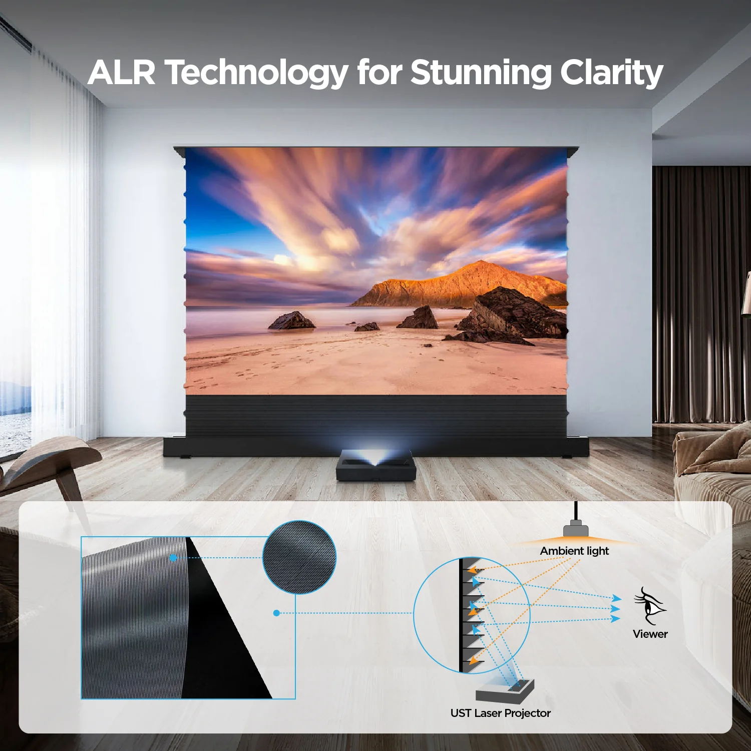 84''-130'' NothingProjector Black Series 95% ALR Motorized Floor Rising Screen For Ultra Short Throw Projector - Image 15